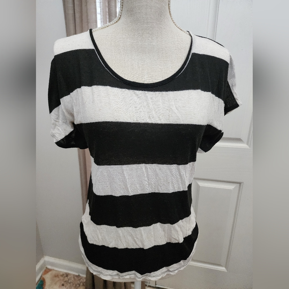 Love J Black and White Striped Relaxed Tee